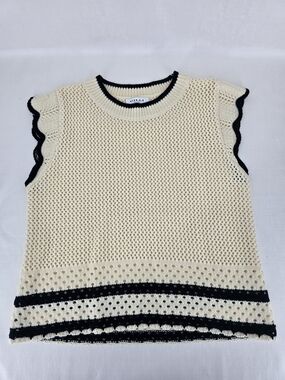 Gilli Cream Crochet Sleeveless Top with Black Trim